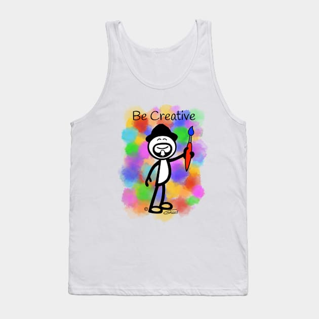 GG Artist Stick Figure “Be Creative” Paint Splotch Background Tank Top by GDGCreations